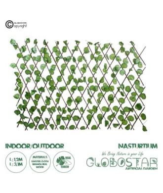 GloboStar® Artificial Garden NASTURTIUM 78498 Πτυσσόμενη Πέργκολα Τεχνητής Φυλλωσιάς - Κάθετος Κήπος Σύνθεση Ινδοκάρδαμο Μ110 x Π10 x Υ120cm (min) Μ310 x Π10 x Υ45cm (max)